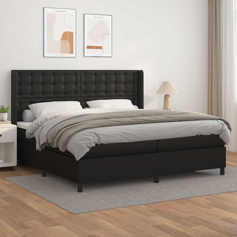 Pat box spring cu saltea, negru, 200x200 cm, piele ecologică