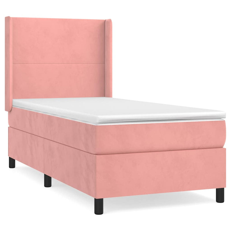 Pat box spring cu saltea, roz, 90x190 cm, catifea