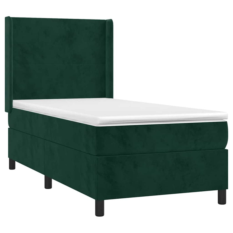 Pat box spring cu saltea, verde închis, 100x200 cm, catifea