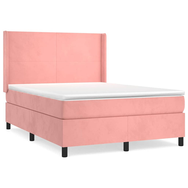 Pat box spring cu saltea, roz, 140x200 cm, catifea