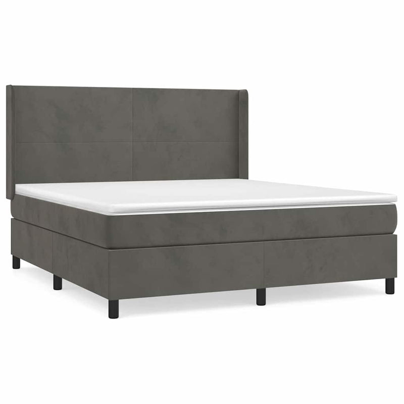 Pat box spring cu saltea, gri închis, 180x200 cm, catifea