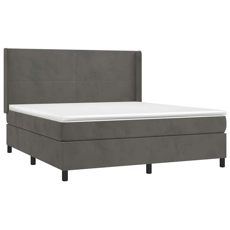 Pat box spring cu saltea, gri închis, 180x200 cm, catifea