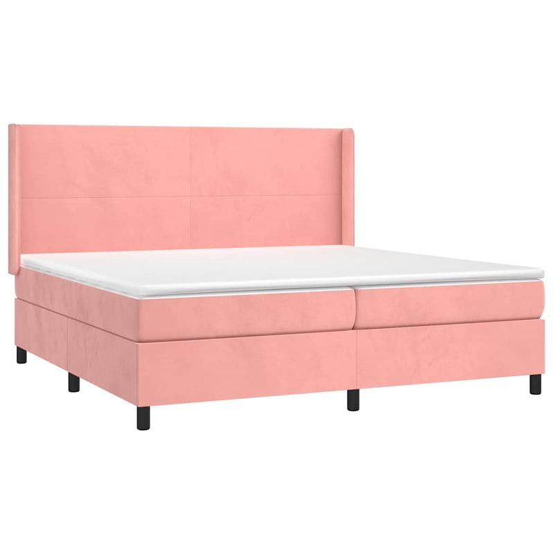 Pat box spring cu saltea, roz, 200x200 cm, catifea