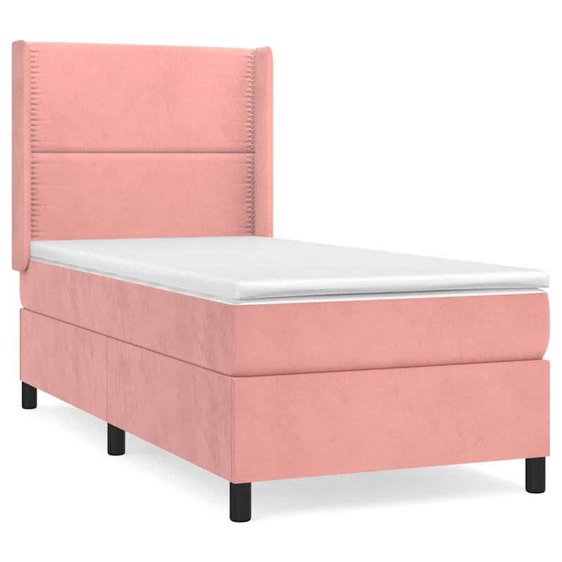 Pat box spring cu saltea, roz, 90x200 cm, catifea