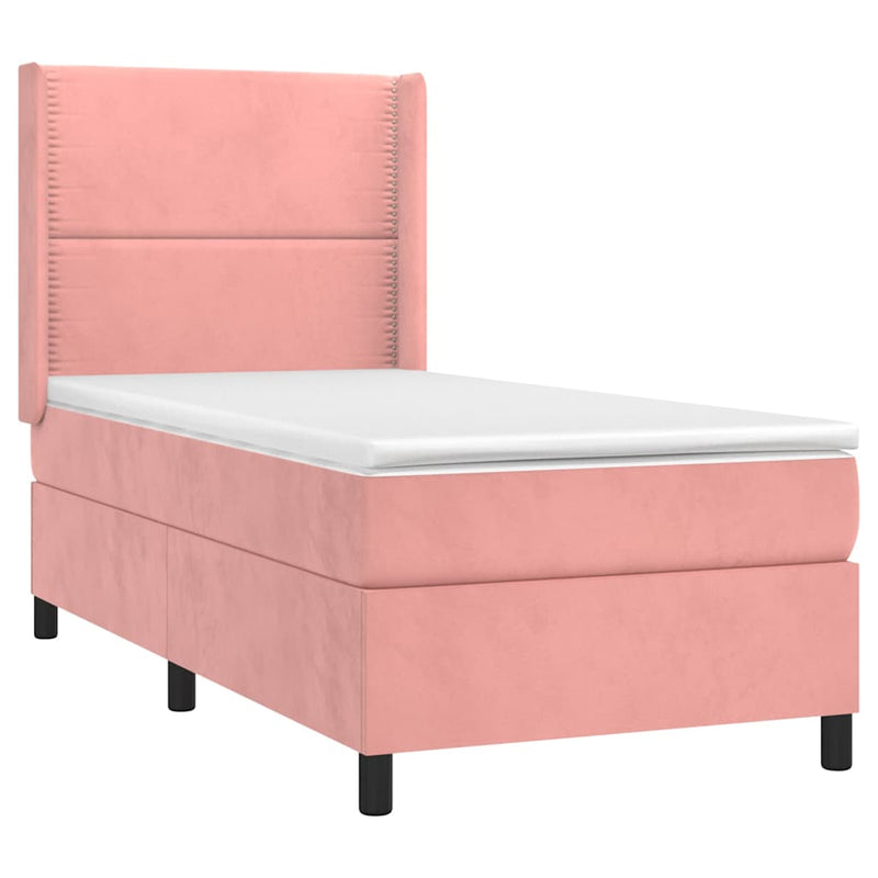 Pat box spring cu saltea, roz, 100x200 cm, catifea
