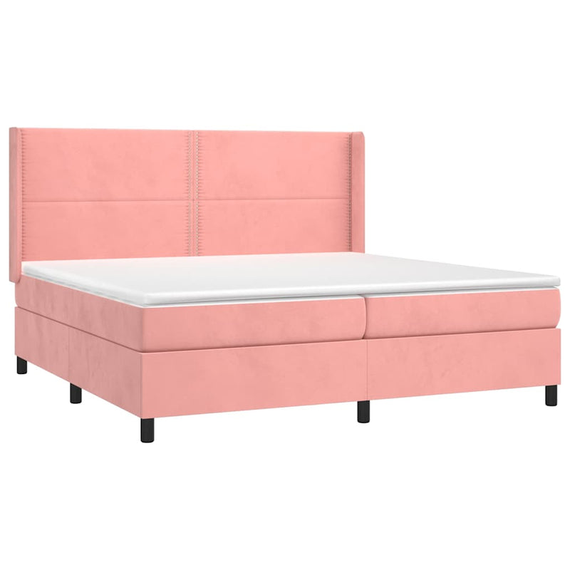 Pat box spring cu saltea, roz, 200x200 cm, catifea