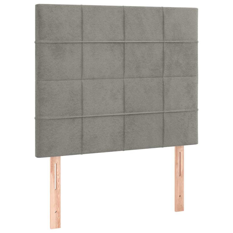 Pat box spring cu saltea, gri deschis, 90x200 cm, catifea