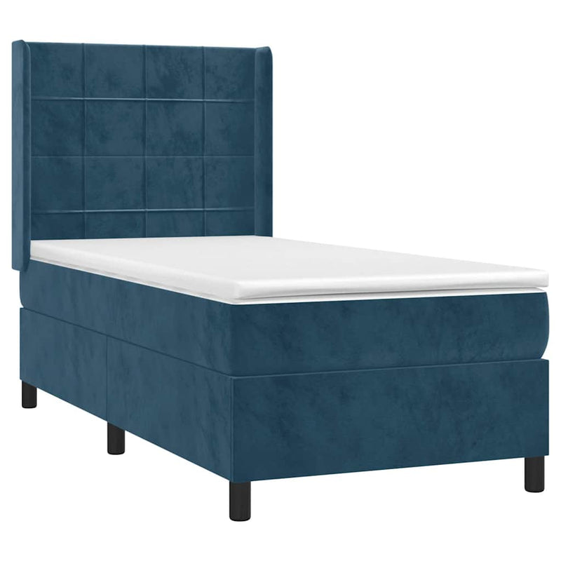 Pat box spring cu saltea, albastru închis, 90x200 cm, catifea