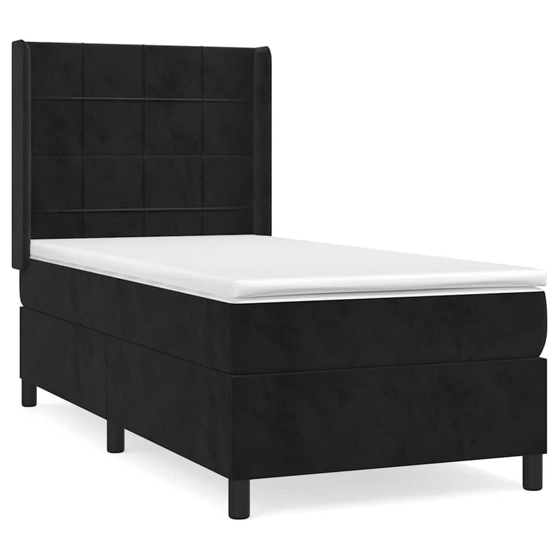 Pat box spring cu saltea, negru, 100x200 cm, catifea