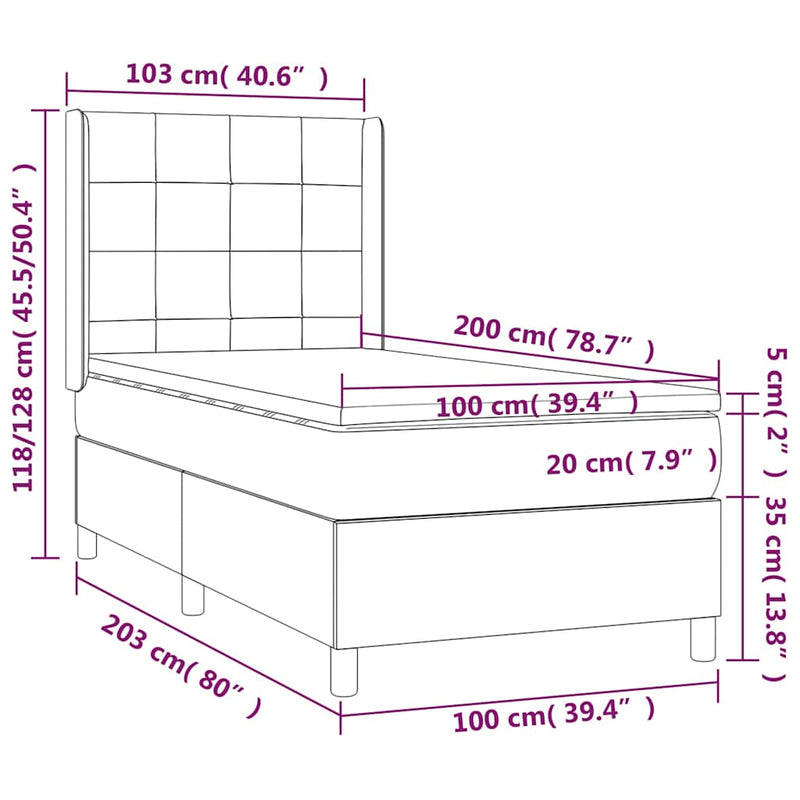 Pat box spring cu saltea, negru, 100x200 cm, catifea