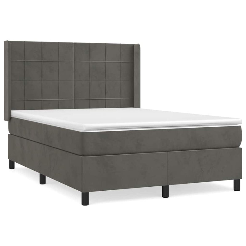 Pat box spring cu saltea, gri închis, 140x190 cm, catifea