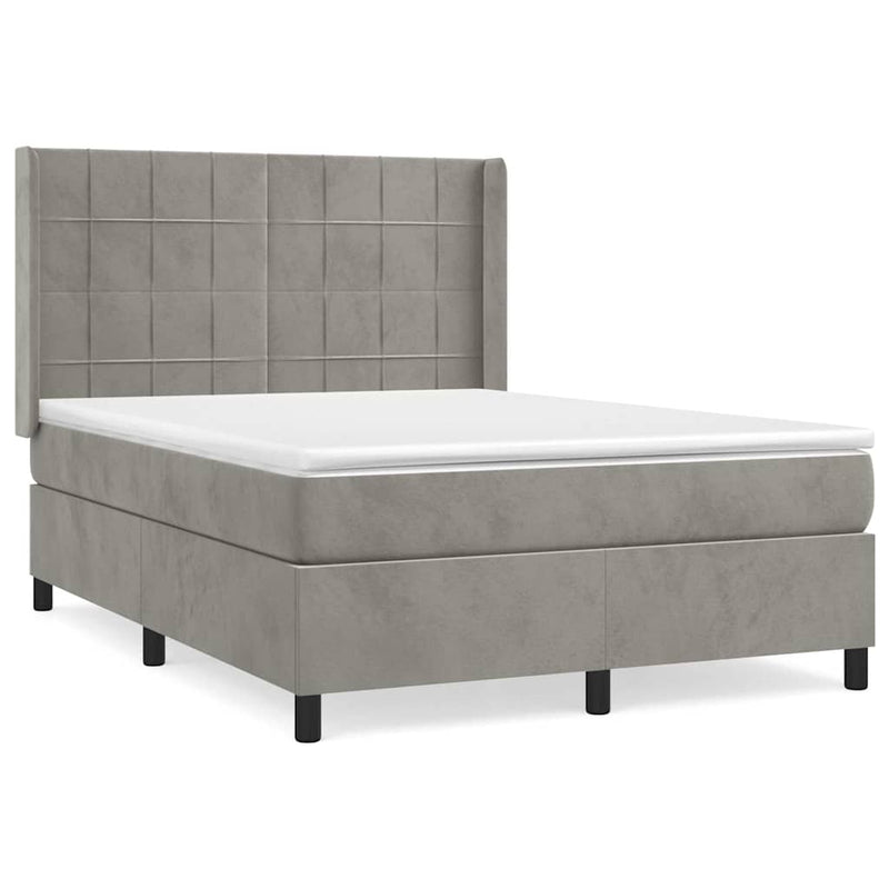 Pat box spring cu saltea, gri deschis, 140x200 cm, catifea