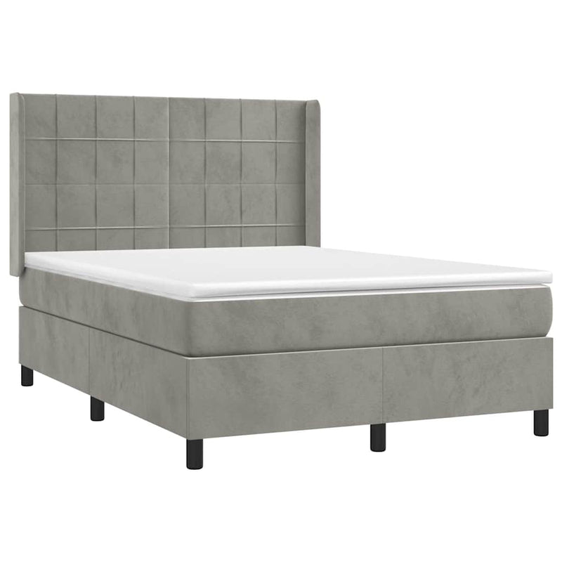 Pat box spring cu saltea, gri deschis, 140x200 cm, catifea