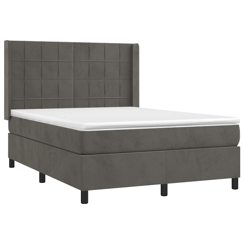 Pat box spring cu saltea, gri închis, 140x200 cm, catifea