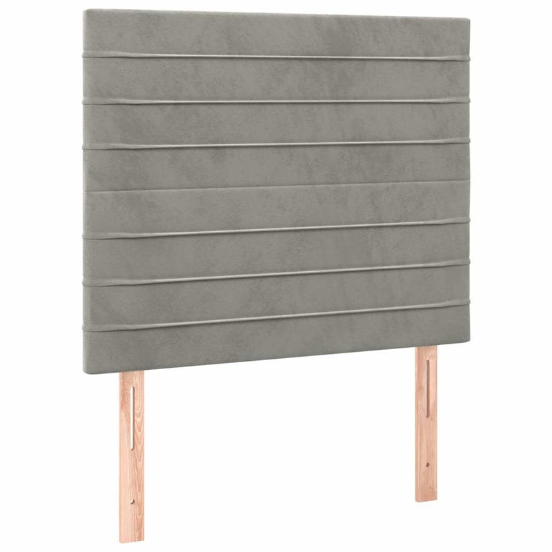 Pat box spring cu saltea, gri deschis, 90x200 cm, catifea