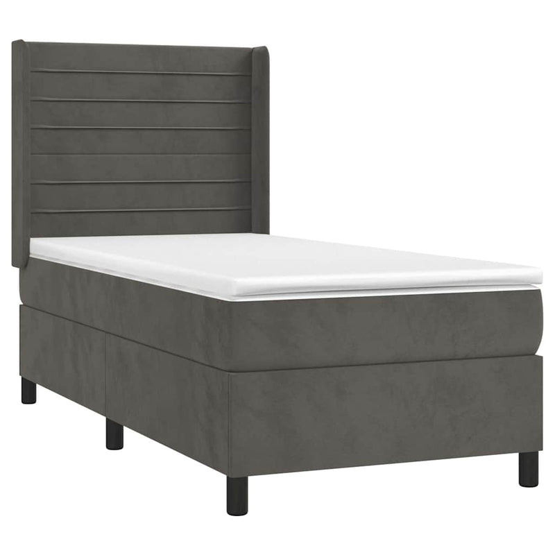 Pat box spring cu saltea, gri închis, 100x200 cm, catifea