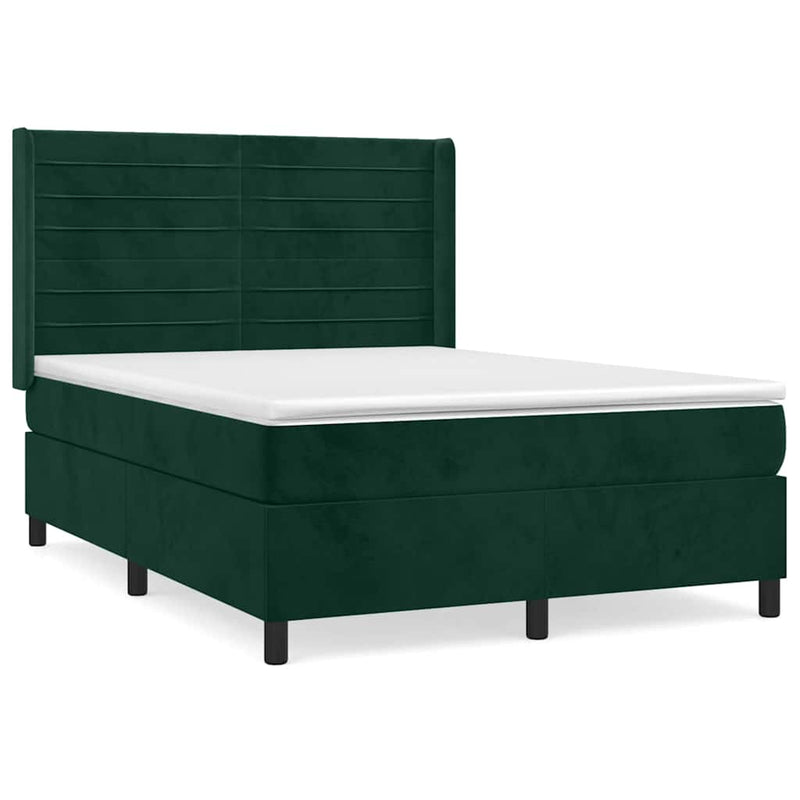 Pat box spring cu saltea, verde închis, 140x190 cm, catifea