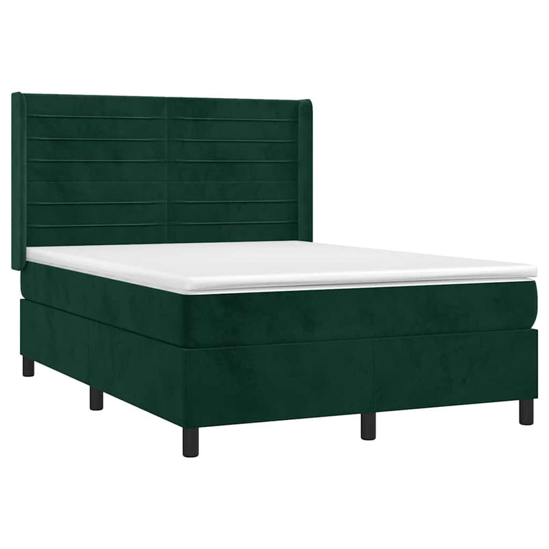 Pat box spring cu saltea, verde închis, 140x190 cm, catifea