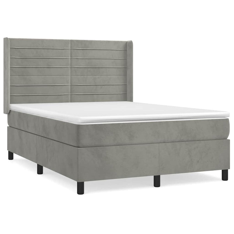 Pat box spring cu saltea, gri deschis, 140x200 cm, catifea