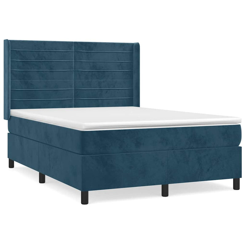 Pat box spring cu saltea, albastru închis, 140x200 cm, catifea