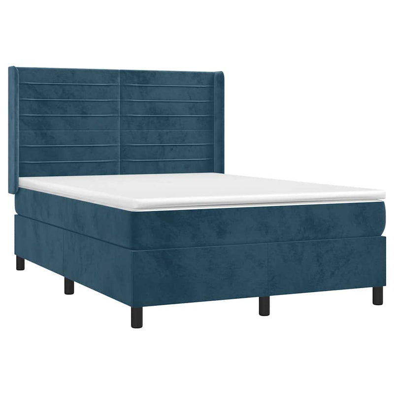 Pat box spring cu saltea, albastru închis, 140x200 cm, catifea