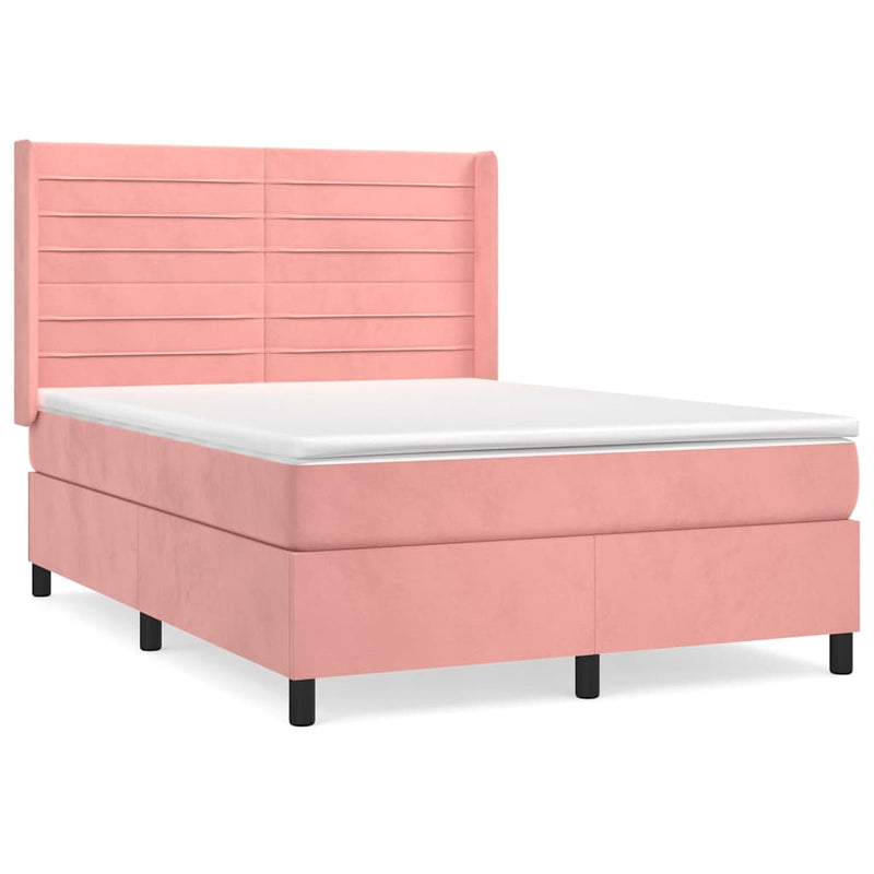 Pat box spring cu saltea, roz, 140x200 cm, catifea