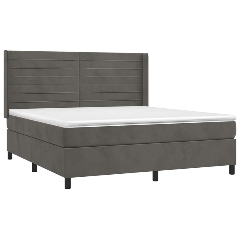 Pat box spring cu saltea, gri închis, 160x200 cm, catifea
