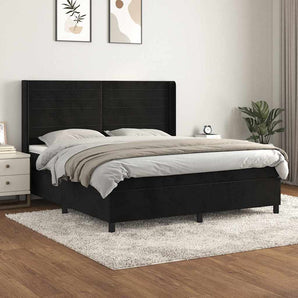 Pat box spring cu saltea, negru, 160x200 cm, catifea