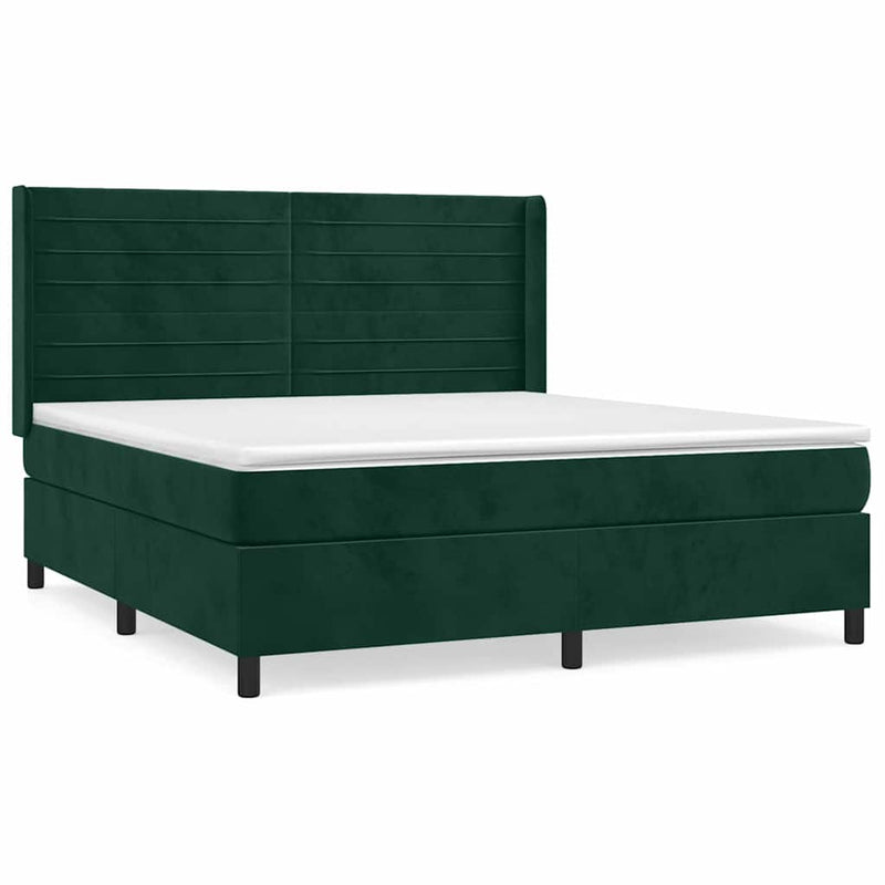 Pat box spring cu saltea, verde închis, 160x200 cm, catifea