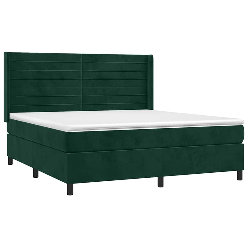 Pat box spring cu saltea, verde închis, 160x200 cm, catifea
