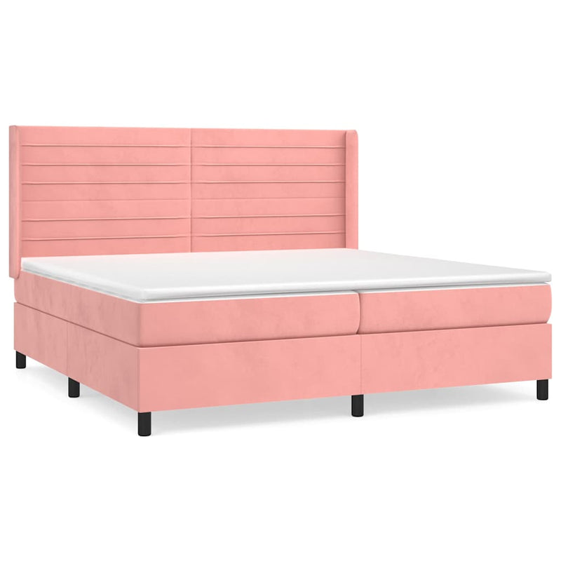 Pat box spring cu saltea, roz, 200x200 cm, catifea