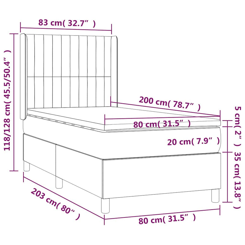 Pat box spring cu saltea, negru, 80x200 cm, catifea