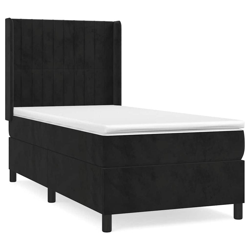 Pat box spring cu saltea, negru, 90x200 cm, catifea