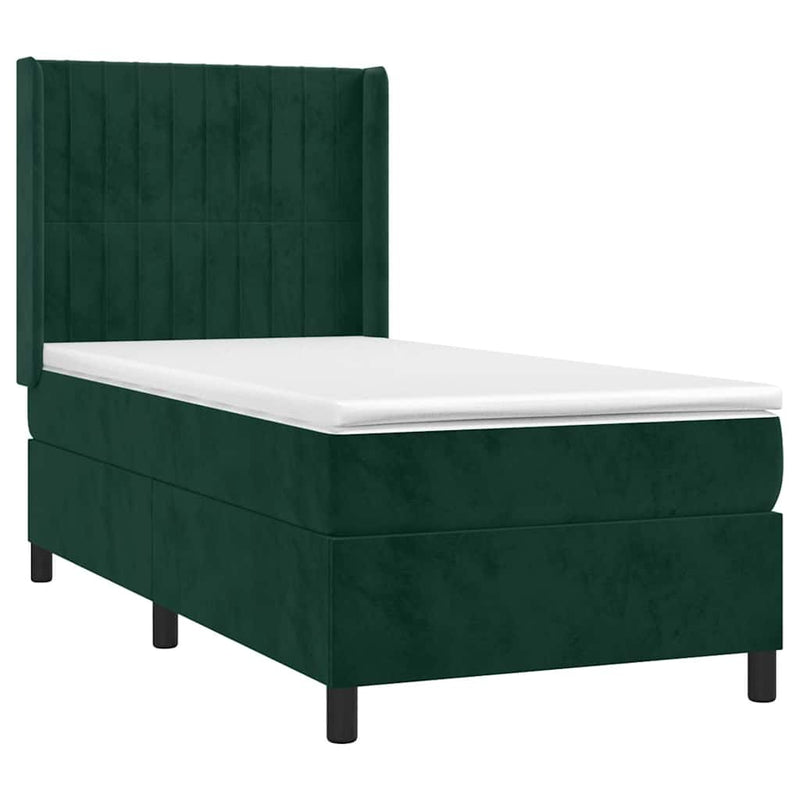 Pat box spring cu saltea, verde închis, 90x200 cm, catifea