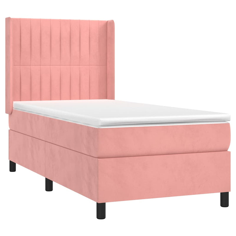 Pat box spring cu saltea, roz, 90x200 cm, catifea