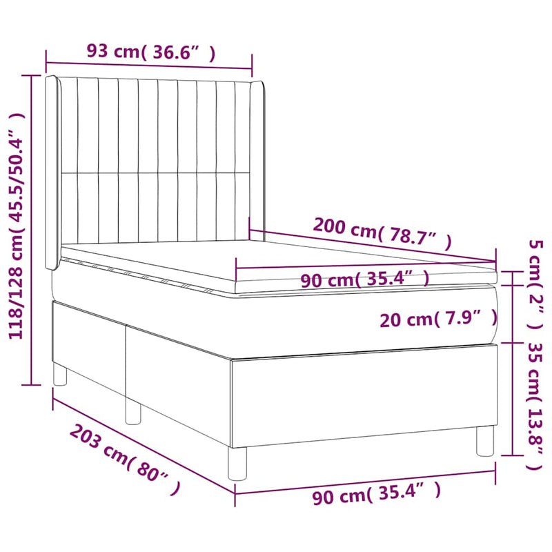 Pat box spring cu saltea, roz, 90x200 cm, catifea