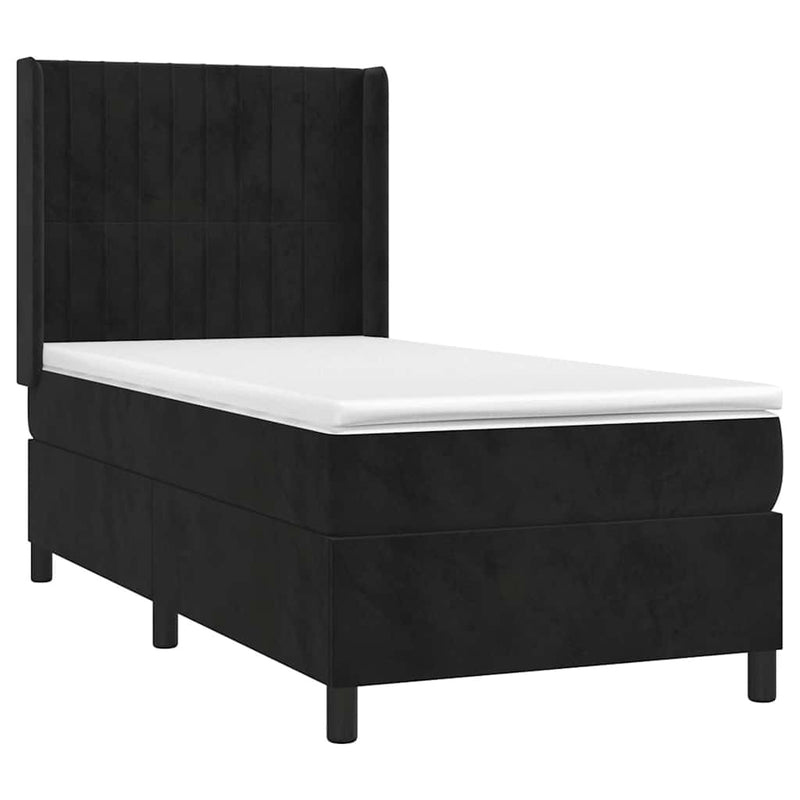 Pat box spring cu saltea, negru, 100x200 cm, catifea