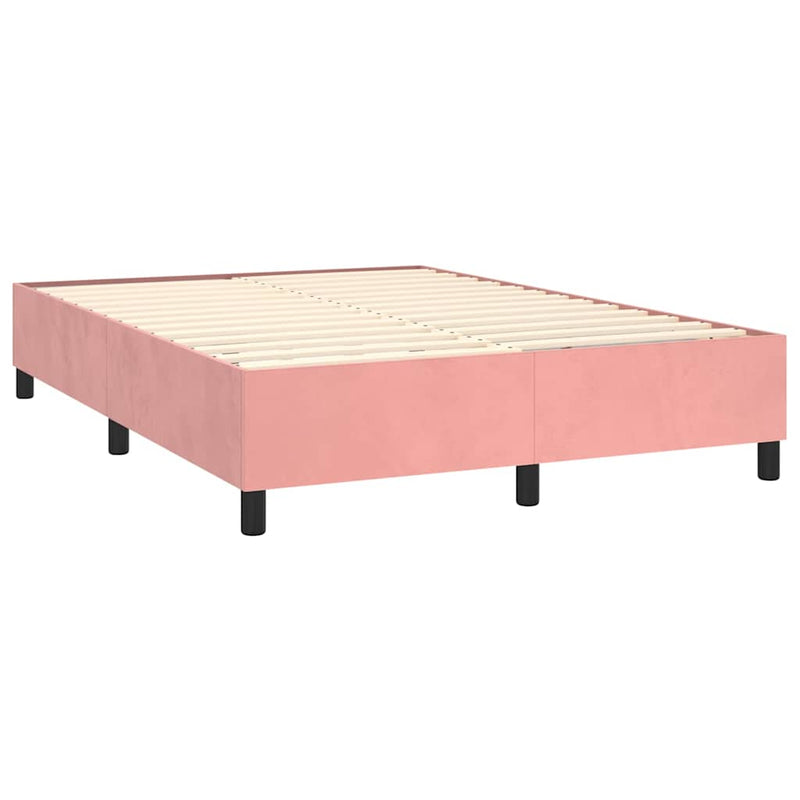 Pat box spring cu saltea, roz, 140x190 cm, catifea