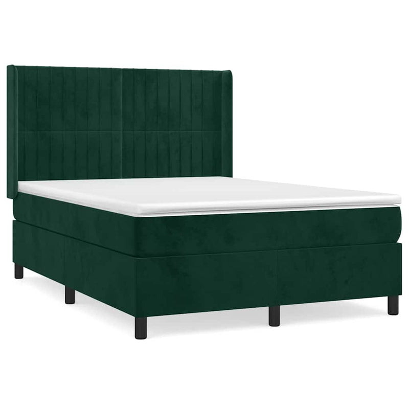 Pat box spring cu saltea, verde închis, 140x200 cm, catifea