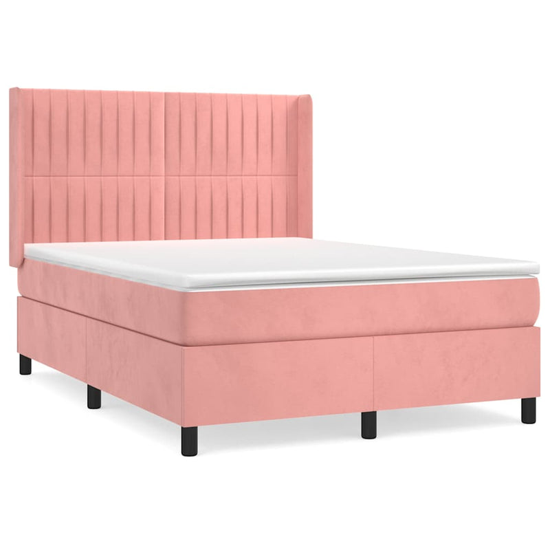 Pat box spring cu saltea, roz, 140x200 cm, catifea