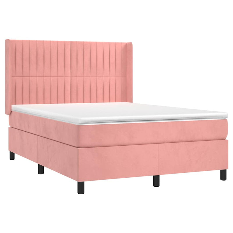 Pat box spring cu saltea, roz, 140x200 cm, catifea
