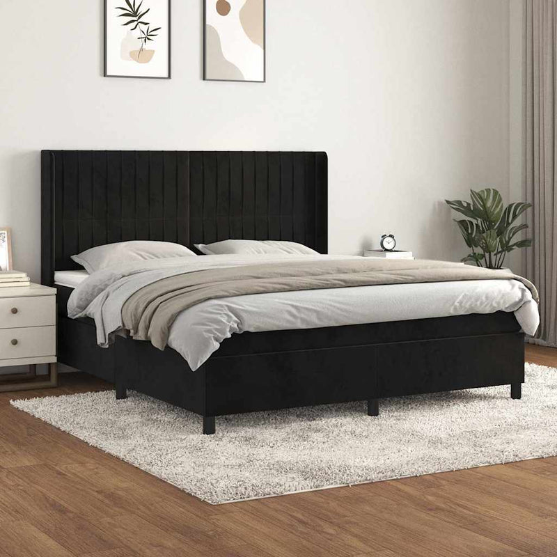 Pat box spring cu saltea, negru, 180x200 cm, catifea
