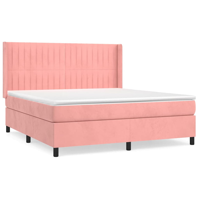 Pat box spring cu saltea, roz, 180x200 cm, catifea