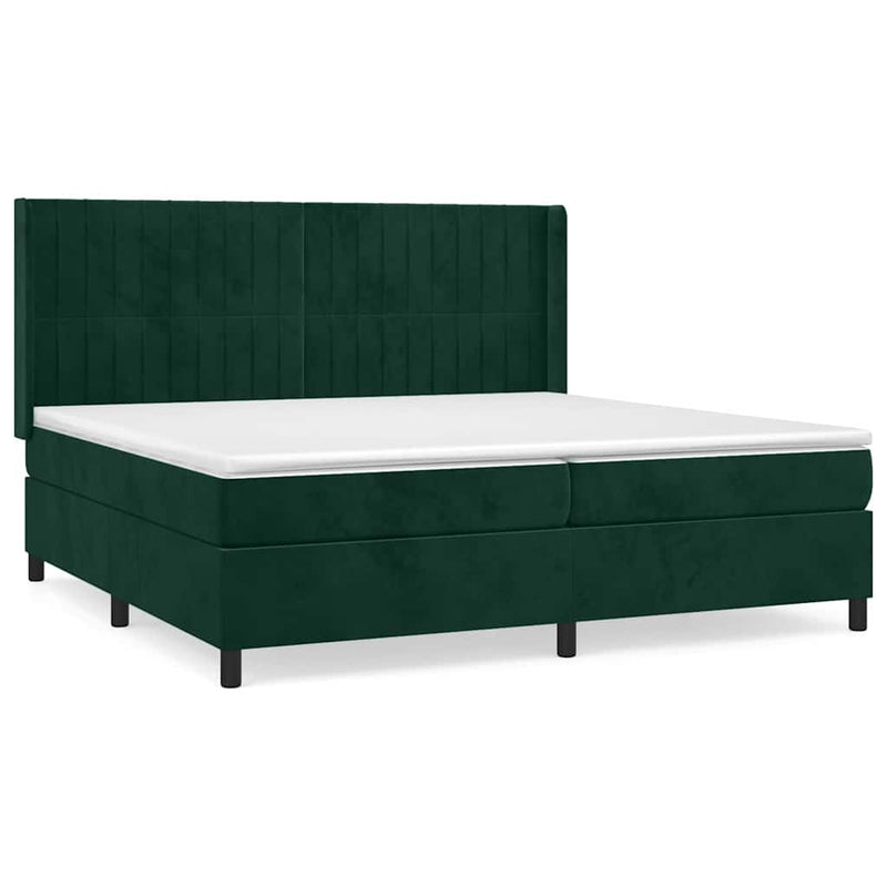 Pat box spring cu saltea, verde închis, 200x200 cm, catifea