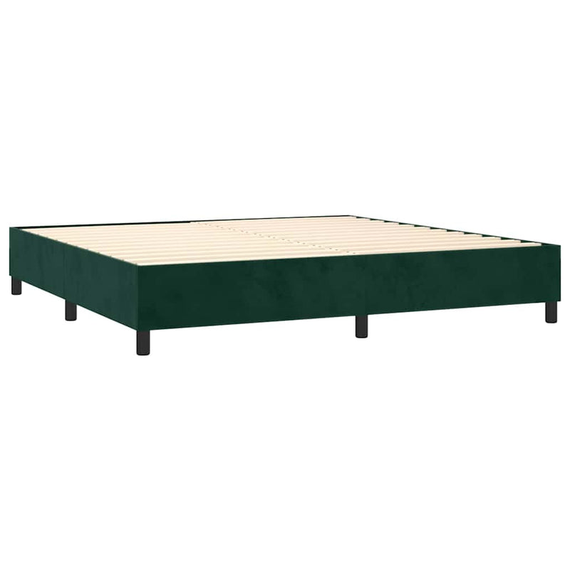 Pat box spring cu saltea, verde închis, 200x200 cm, catifea