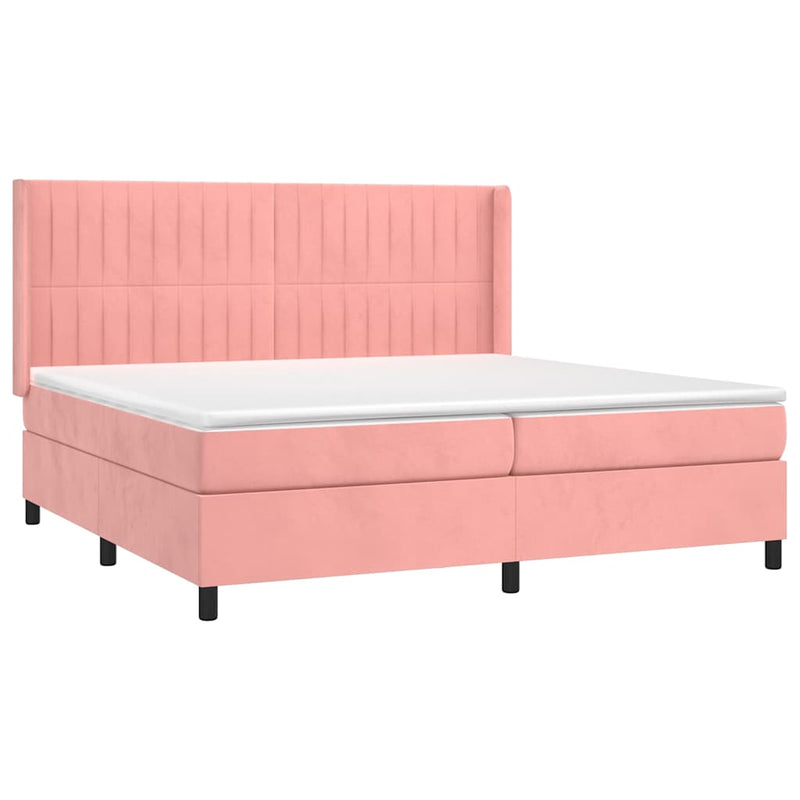 Pat box spring cu saltea, roz, 200x200 cm, catifea
