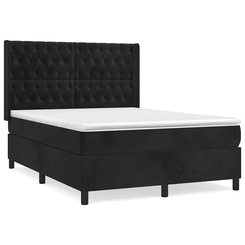 Pat box spring cu saltea, negru, 140x190 cm, catifea