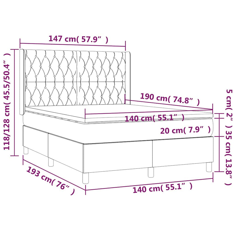 Pat box spring cu saltea, negru, 140x190 cm, catifea