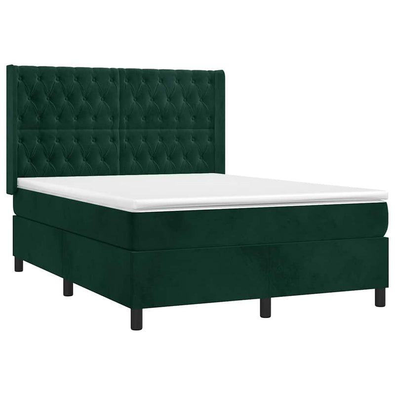 Pat box spring cu saltea, verde închis, 140x200 cm, catifea
