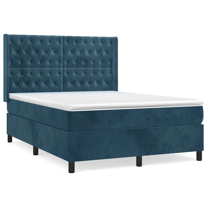 Pat box spring cu saltea, albastru închis, 140x200 cm, catifea